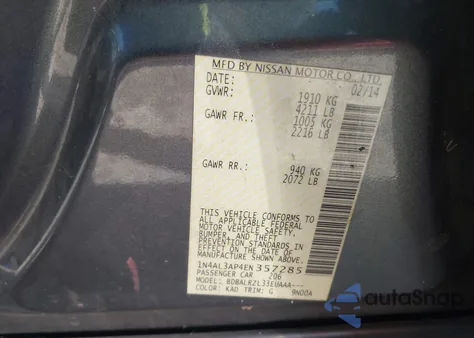 2014 Nissan Altima 2.5 S из США, поврежденный, VIN 1N4AL3AP4EN357285